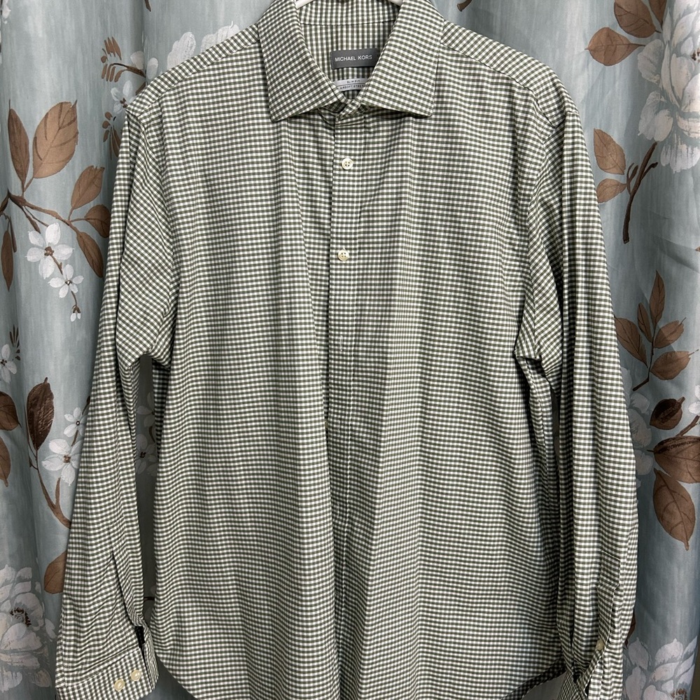 Michael Kors Olive Checkered Men's Shirt